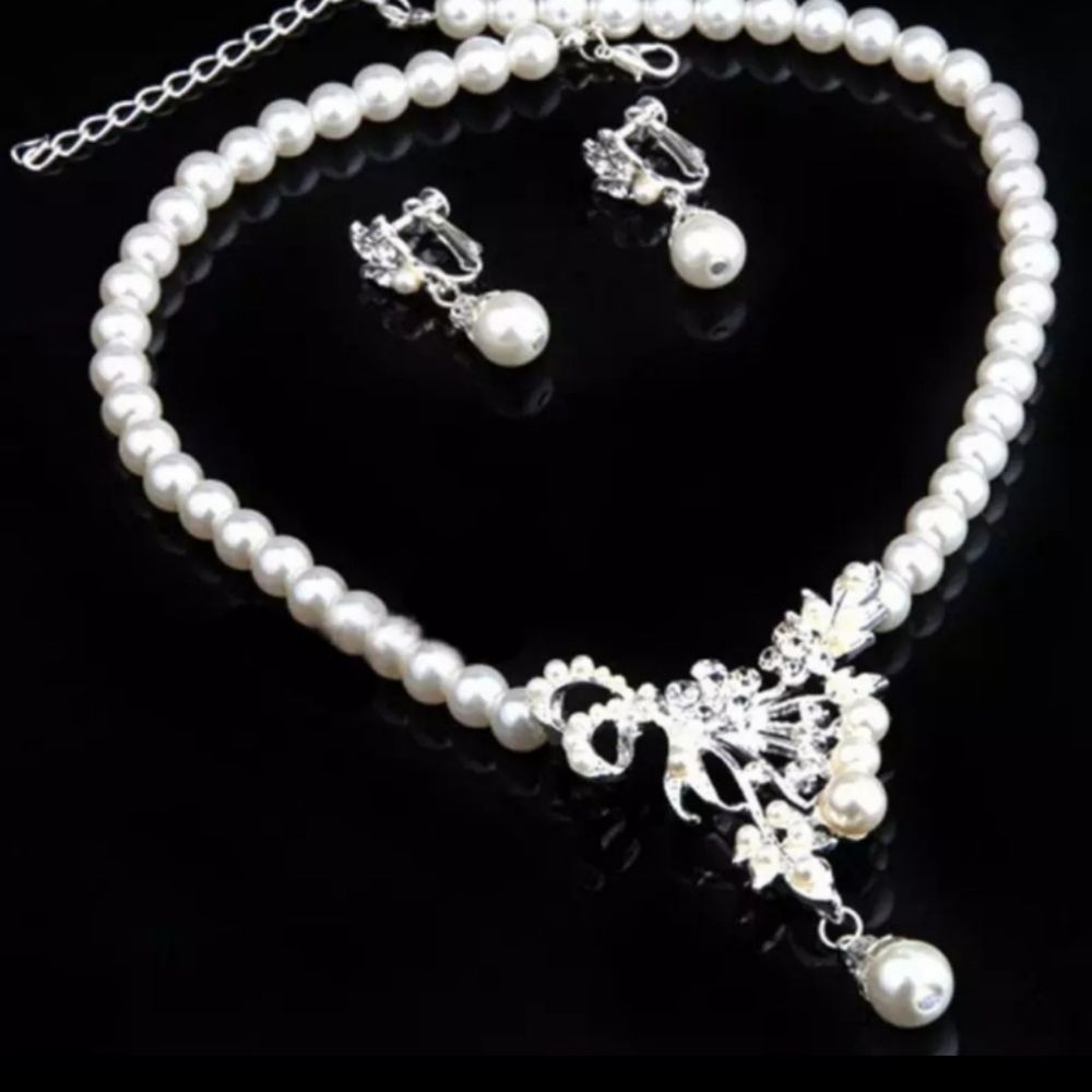 Female Jewelry Set Crystal Pearl Silver Plated Nec